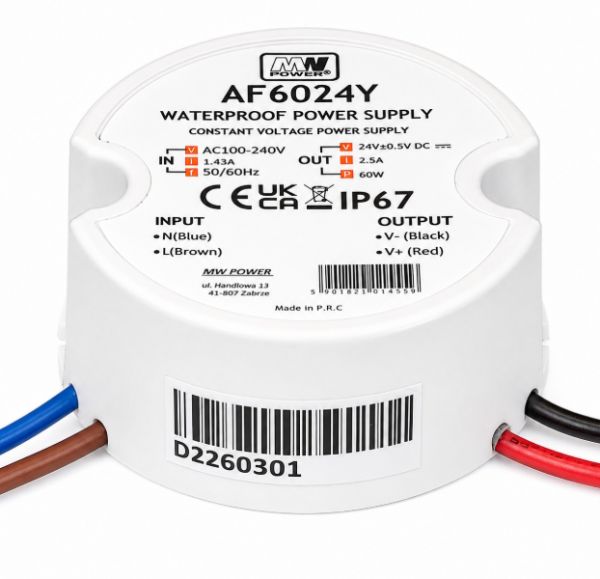 runder LED Trafo|Netzteil 24V/DC 60W 2,5A wasserfest IP66 Unterputzdose AF6024Y