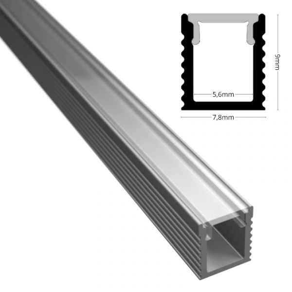 ALU Profil Schiene Leiste AUFBAU-MINI (9x7,8mm) in silber für LED Streifen 1m/2m