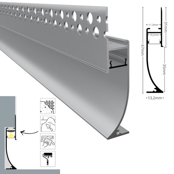 ALU Profil Trockenbau Einbau Leiste Rigips EINPUTZ-FLOOR silber für Led Streifen