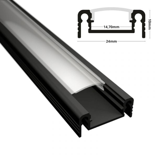 ALU Profil Leiste Schiene AUFBAU-14 schwarz f. Led Streifen +Abdeckung Aufbau
