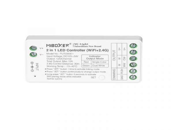 2in1 LED-Controller WiFi+2.4G für Single + Dual Color(CCT) 12–24V DC 10A Miboxer