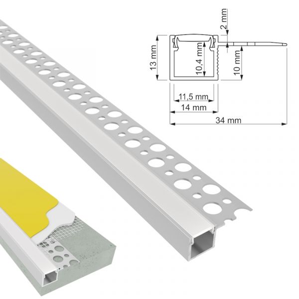 ALU Profil Trockenbau Leiste Rigips EINPUTZ-R0 für Led Streifen 1m 2m einputzen