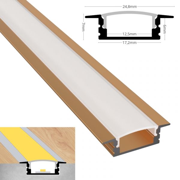 ALU Profil Schiene Leiste EINBAU-SL (17x7mm) in bronze für LED Streifen 1m | 2m