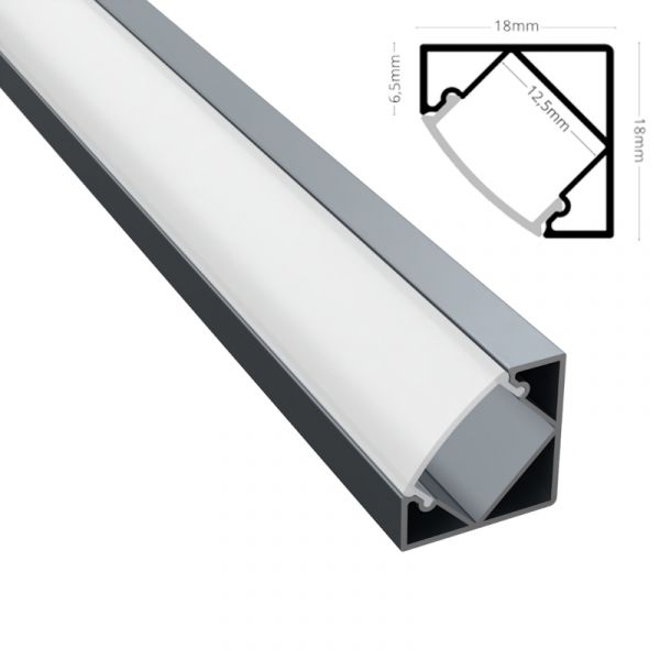 ALU Profil Schiene CORNER Ecke Leiste (18x12mm) anthrazit grau für LED Streifen