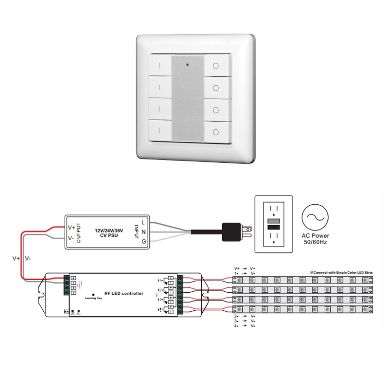 4-Kanal Funk-LED-Controller 4-Zonen Wandeinbau-Dimmer zum dimmen SR-2853K8